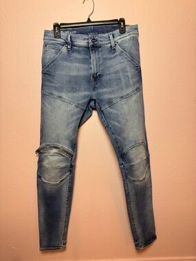 G-Star 3D -5620 Zip Knee Slim Moto Jeans in Faded Blue